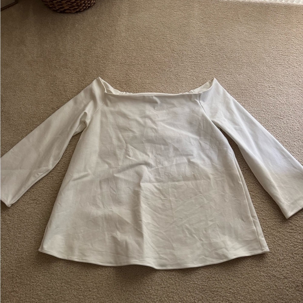 Tuckernuck Cream Boxy Blouse with Three-Quarter Sleeves